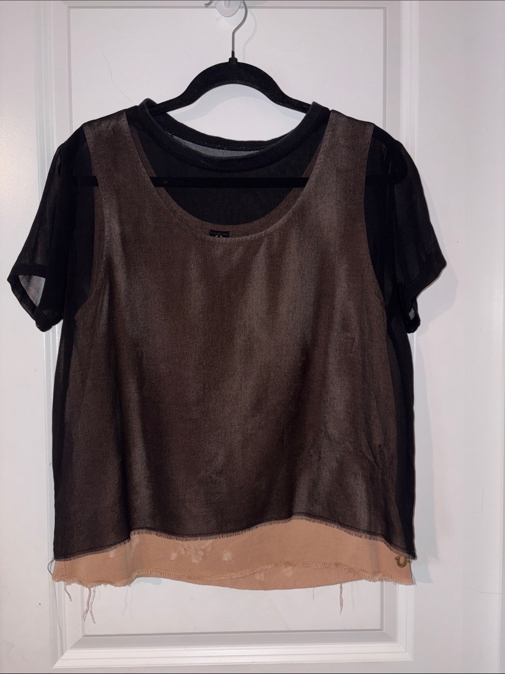 True Religion Brown and Black Layered Sheer Top
